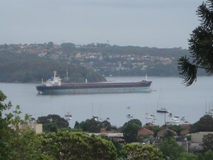 Under arrest in Sydney Harbour, the Gem of Safaga bulk carrier swings on a mooring off Point Piper