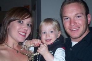 Lance Corporal Jared MacKinney with his wife, Beckie, and daughter Annabell